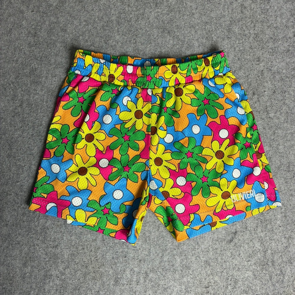 Olivierl Mens S Mesh Beach Shorts Multicolor Floral Print Retro Athletic Logo